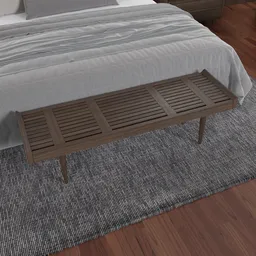 High-quality 3D representation of a wooden bed stool, ideal for Blender 3D scenes, with realistic textures and shading.