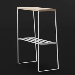 Slim minimalist 3D model of a steel and wood end table, designed for space efficiency, perfect for tight corners or alongside walls.