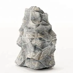 "Low-poly 3D model of a realistic grey rock boulder for Blender 3D. Featuring sharp tips and a monochrome texture. Perfect for landscape scenes."