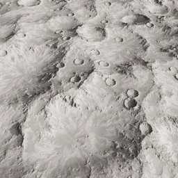 Highly detailed 3D moon terrain for Blender, seamless 2km x 2km surface with accurate displacement mapping.