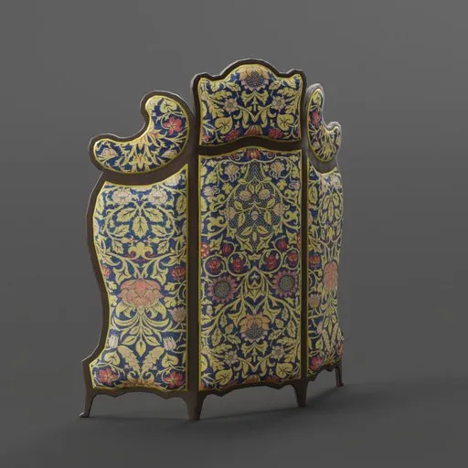 Intricate 3D model of a vintage room divider with detailed ornamental patterns, optimized for Blender renderings.
