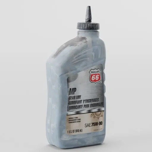 Photorealistic 3D model of an industrial Transmission Fluid Bottle for Blender, isolated on white, high-quality texture detail.