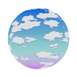 Editable cartoon sky 3D material with configurable clouds and atmosphere for animation and games.