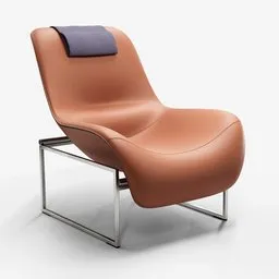 Detailed 3D rendering of a modern leather chair with metal frame and cushion, compatible with Blender for design visualization.