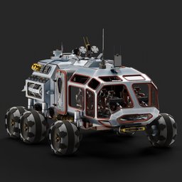 Detailed 3D model of a futuristic space exploration rover, suitable for Blender rigging and customization.