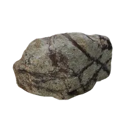 Detailed 3D scanned rock model with PBR textures for Blender renders and quad topology display.