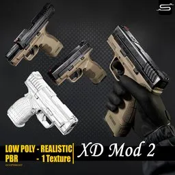 Realistic 3D model of XD Mod.2-3 Sub Compact 9mm with 4K textures, made with Blender, ZBrush, and Substance Painter.