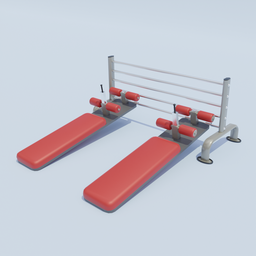 Detailed 3D model of a gym press trainer bench with red pads, rendered in Blender with realistic textures and materials.