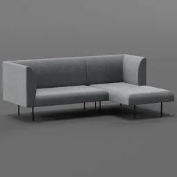 "Scandinavian-inspired 3D model of Kare 2-seat sofa and ottoman by BlenderKit for Blender 3D. Detailed body and face, featuring a sharp nose with rounded edges, in grey colors. Ideal for interior designers seeking furniture designs reminiscent of Jysk's aesthetic."