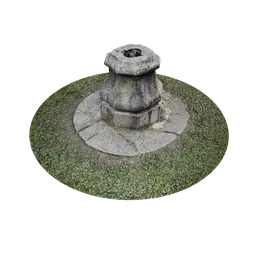 Aged weathered stone pedestal 3D model with hexagonal base and realistic textures, suitable for Blender landscape scenes.