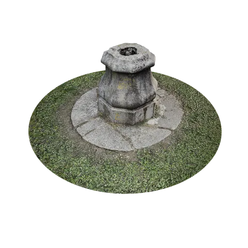 Aged weathered stone pedestal 3D model with hexagonal base and realistic textures, suitable for Blender landscape scenes.