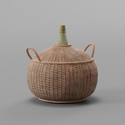 "Medieval market bottles wicker - a decorative 3D model for Blender 3D, inspired by Wu Changshuo and Giorgio Morandi. This container-industrial model features a wicker basket with a green lid and handles, perfect for enhancing your medieval scenes. Available in various file formats including FBX, the model is highly versatile and trending on art forums."