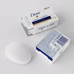 Realistic 3D model of a Dove soap with detailed scanned texture, ideal for Blender rendering projects.