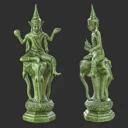 Indra Riding Airavata - Green Jade