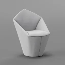 "3D model of a white cushioned armchair for Blender 3D, featuring accurate and refined design inspired by Fernando Gerassi. Monochrome with gray background, centered view from various angles. Perfect for furniture scenes and visualizations."