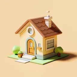 Detailed cartoon-style 3D model of a house, with textures and shading, designed for Blender render.