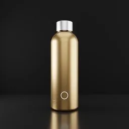 Detailed 3D-rendered gold metal water bottle model for Blender, ideal for photorealistic visualization.