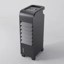 Realistic black portable air conditioner 3D render for Blender, detailed modern appliance design.