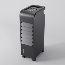 "Black portable air conditioner 3D model for Blender 3D - household appliances category. Inspired by Cao Buxing and Antonín Slavíček, this brand new model features a sleek black and white design, perfect for any room. Clear and purified air guaranteed with this air purifier."