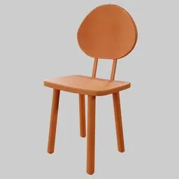 "Cartoon brown wooden chair 3D model with 4k textures for Blender 3D software. Features a monochrome design with a brown seat and back, good posture, and a height of 178cm. Perfect for interior design and animation projects."