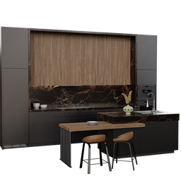 Highly detailed modern kitchen 3D model with marble accents rendered in Blender Cycles, available in .blend format.