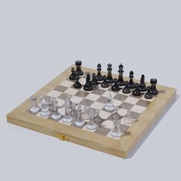 Detailed Blender 3D render of a magnetic folding chessboard with transparent pieces, ideal for training.