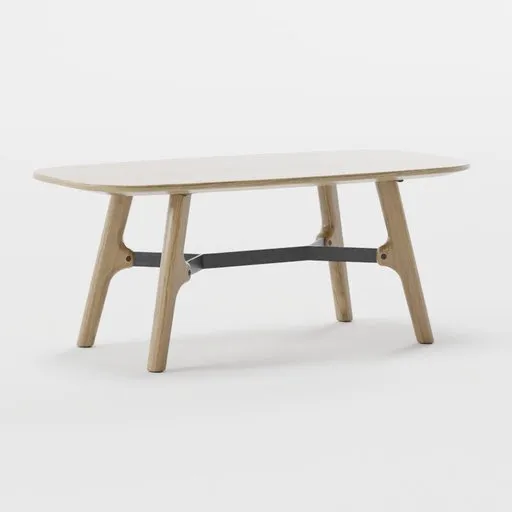 Realistic 3D oak coffee table model with metal accents, rendered in Blender, part of the fanette collection.