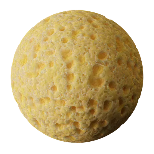 Yellow porous PBR texture for 3D modeling in Blender, ideal for realistic rubber material simulation.