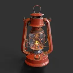 "Realistic and detailed oil lantern 3D model for Blender 3D. Inspired by Isaac Levitan and Vilhelm Lundstrøm, featuring a rusty metal plating and a lit candle inside, perfect for table lamps category. Great for use in Unity and Frostbite engines, with additional portable generator details inspired by Rubens Peale."