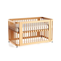 "Oak wood knockdown crib bed for babies - 3D model in Blender 3D. High-quality template layout, white sheet included. Perfect for your kids' place - accessible in bed category from BlenderKit."