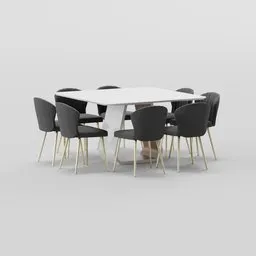 "White and black chair-table set for Blender 3D, perfect topology and high resolution. Ideal for dining scenes. Model by Eero Snellman."