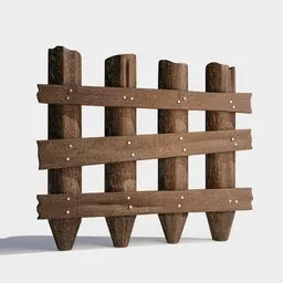 "Explore our realistic and beautifully textured 'Wood Fence 2' 3D model, designed for Blender 3D. This stunning model features a wooden fence with posts and metal spikes, ideal for rustic or medieval settings. Perfect for game design or architectural projects, make your creations stand out with this high-quality fence from Witcher (2021) and Roblox game inspirations."