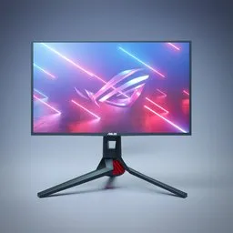"Get a close-up of the sleek ASUS ROG monitor in red and black with NVIDIA ray tracing. Perfect for wide field of view gaming and streaming, this 21:9 monitor is a great addition to any setup. Designed by Daren Bader and Ruxing Gao. "