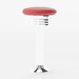 3D-rendered vintage red-topped bar stool with chrome accents, compatible with Blender software.