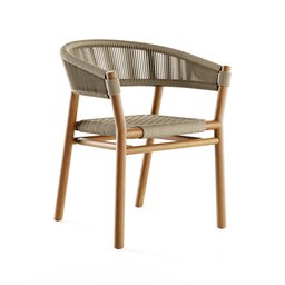 "Denver Dining Chair - Outdoor Furniture 3D Model with Woven Seat and Back. Handwoven with Nautical Sailing Rope over a Curved Acacia Frame. Choose from a Variety of Rope Colors for a Modern, Beach-Worthy Addition to Your Bistro Sets, Balconies, and Decks."
