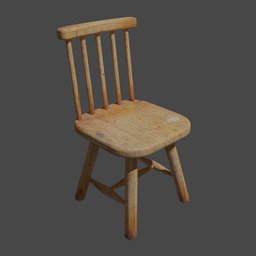 Wooden 3D model of a child's chair with realistic textures for Blender rendering, ideal for digital kid's room setups.