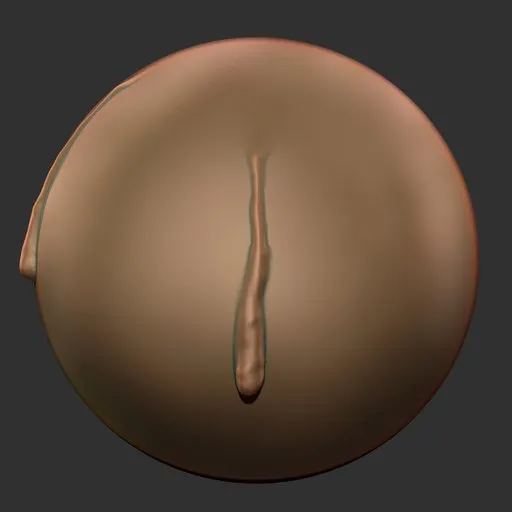 3D sculpting brush creating detailed surface indentations for creature model textures in Blender.