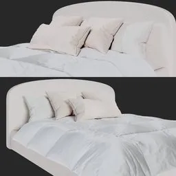 Detailed 3D model showcasing a stylish white queen-sized bed with pillows and linen, compatible with Blender.
