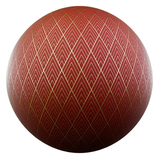 High-resolution red and gold leaf pattern PBR texture for 3D modeling, with essential maps for realistic rendering in Blender.