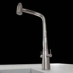 High-quality 3D model of a modern kitchen faucet designed for Blender rendering, showcasing detailed textures and metallic finish.