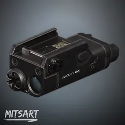 Highly detailed tactical flashlight 3D model with 4K textures, designed for picatinny rail attachment, created in Blender and textured in Substance.
