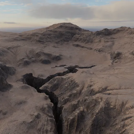 Detailed 3D model of rugged mountainous terrain for Blender with realistic textures and crevasses.