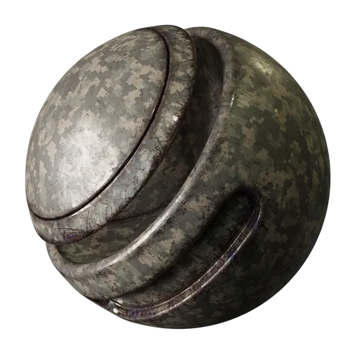 High-quality distressed camouflage metal texture for 3D models in Blender, perfect for military equipment rendering.