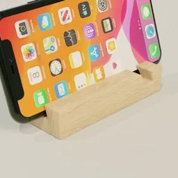 3D rendered phone holder model with a smartphone, designed in Blender, showcasing texture and lighting.