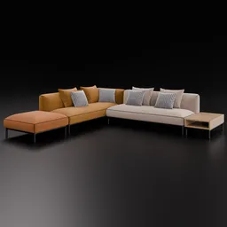 Elegant modular 3D sofa model with customizable cushions and upholstery for Blender 4.0, showcasing comfort and style.