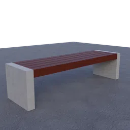 Detailed 3D rendering of a modern-style bench with concrete supports and a wooden seat for Blender artists.