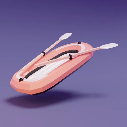 3D low-poly inflatable boat model with paddles, optimized for Blender, perfect for game landscapes.
