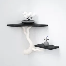Floating Wooden Branch Wall Shelf Set