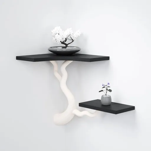 Floating Wooden Branch Wall Shelf Set