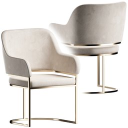 "KENTON GLAMOUR Chair by Isella Design, a stunning white upholstered chair with an elegant gold body and wide frame. This 3D model, viewed from the side, is hyperrealistic and perfect for regular chair designs in Blender 3D."
